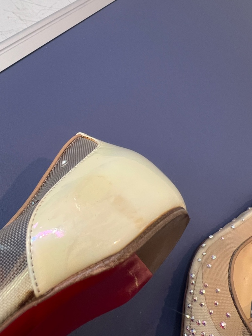 Christian Louboutin Follies Strass Ballet Flats Beige Mesh Leather EU 38.5 - Picture 7 of 12